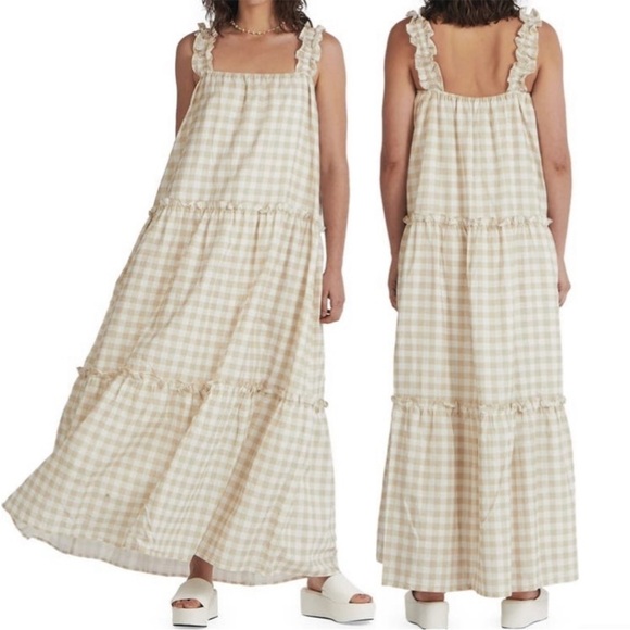 Charlie Holiday Dresses & Skirts - Charlie Holiday Lottie Maxi Tiered Gingham Dress Size 4 Cotton and Linen